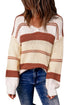 V-Neck Knitted Lantern Sleeve Pullover Sweater